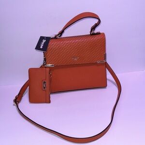 DUNE LUNDON, NWT Burnt-Orange Women's Handbag Set, Faux Leather